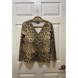 Lola Women's V Neck Sweater Jaguar Animal Print Blouse  Made in Italy Size M